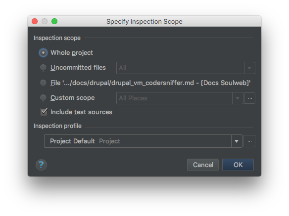 PHP Code Sniffer Validation Inspect Code