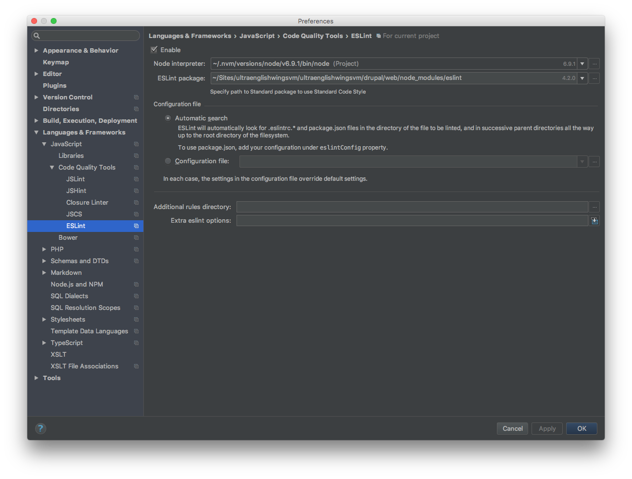 Enable PhpStorm ESLint