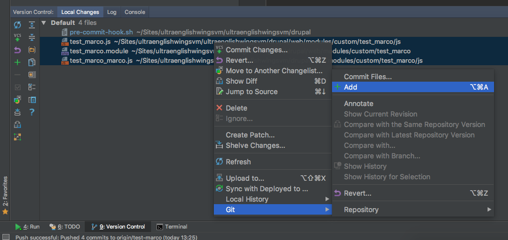 PhpStorm Git Add