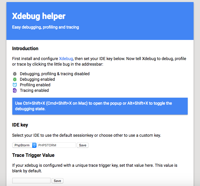 Xdebug helper IDE key