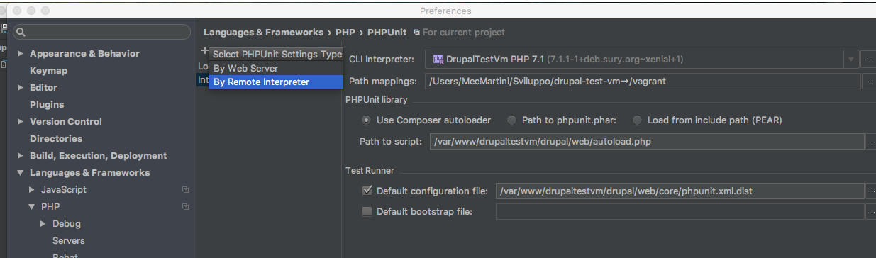 PhpStorm PHPUnit settings